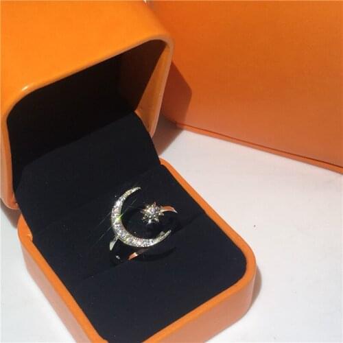 2020 Moon Star 100% 925 Sterling Silver Ring Simulated Diamond Cz Engagement Wedding band rings for women Bridal Party Jewelry