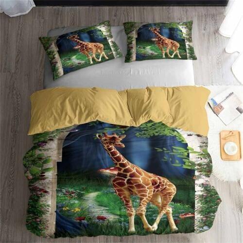 HELENGILI 3D Bedding Set Giraffe Print Duvet Cover Set Lifelike Bedclothes with Pillowcase Bed Set Home Textiles #CJL-09