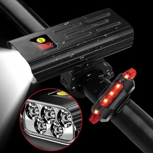 5000 Lumen Super Bright 5+5 LED Set Rechargeable Bike Lights Front and Back, 5 Modes Bicycle Headlight&Taillight