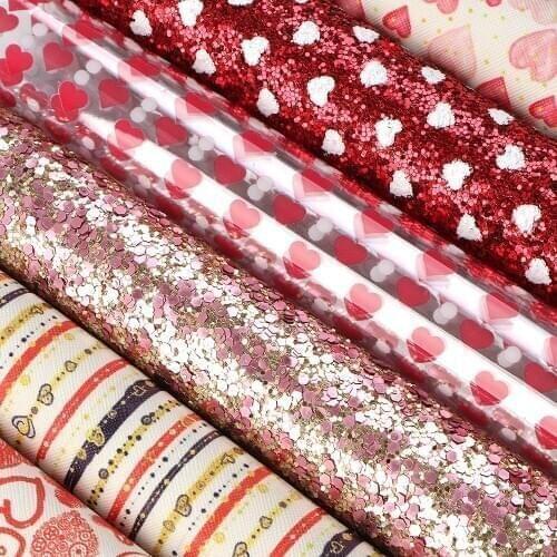 David accessories 20*33cm Valentines' Day Printed Faux Leather Fabrics Bows for Patchwork DIY Handmade Materials Crafts,c13360