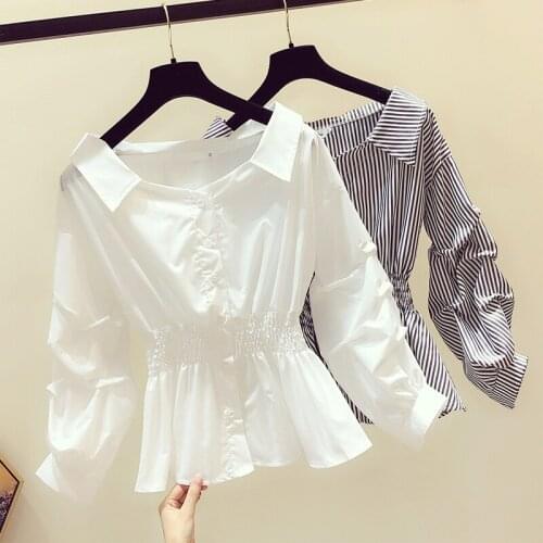 Puff Sleeve Blouse Shirt Women 2021 Fashion Korean Style Spring Folds V-Neck Shirt Elegant Ladies Tops Female Clothing A76