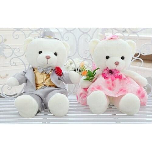 Large 60cm silver- grey suits & pink flowers dress bears toys , wedding gift t6808