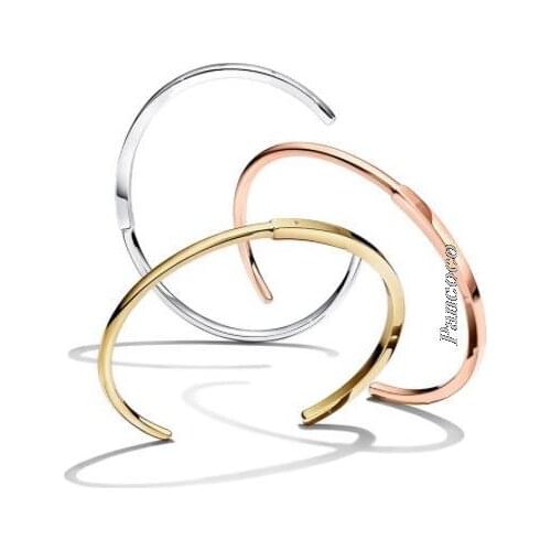 Authentic 925 Sterling Silver Bracelet Rose Gold Pan Signature I-D Bangle Fit Women Bead Charm Diy Fashion Jewelry