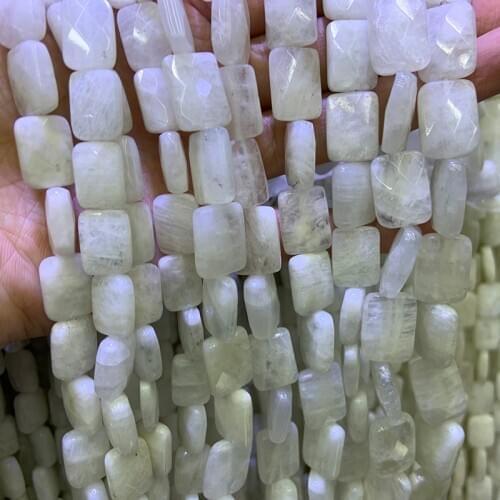 8-17mm Natural White Moonstone Beads 15'' Square Faceted DIY Stone Loose Beads For Jewelry Making Beads Women Bracelet Necklace