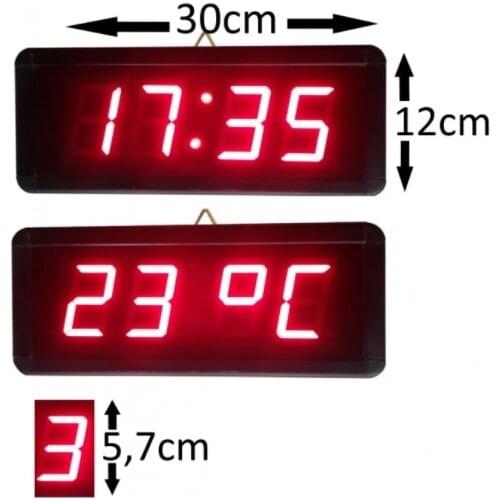 Digital Led Clock and Thermometer, Case Size: 12cm x 30cm, Display Height: 57mm