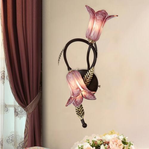 Flowers Shape of Iron Wall Lamps Bedroom Bedside Wall Sconce Country Side Wall Lamp Hallway Wall Lighting Background Living Room