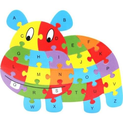 Wooden 26 Letters Puzzle Jigsaw Wooden Toys For Children Cartoon Animal Puzzles Intelligence Kids Early Educational Toy