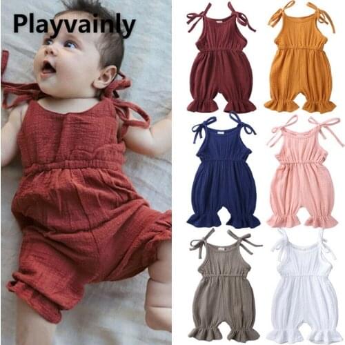 Baby Girl Romper Cotton linen Sleeveless Jumpsuit Beam foot mouth Romper Newborn Clothing 0-3T E100229