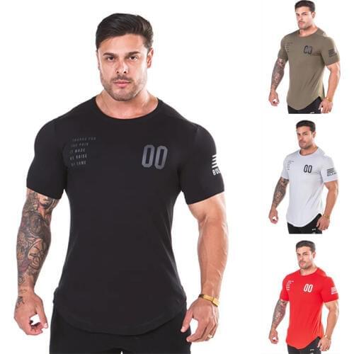 Mens Fashion T Shirt Men Tops Summer Fitness Bodybuilding Clothes Muscle Male Shirts Cotton Slim Fit Tees