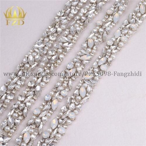 FZD Wholesale 10 Yard Bridal Wedding Beaded Crystal Rhinestones Oral Applique For Sash Bling Belt for Woman Beading Trimming