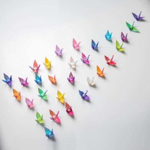 100PCS Premade Origami Paper Cranes Iridescent Folded Paper Doves Birds for Birthday Party Decorations Handmade Gift