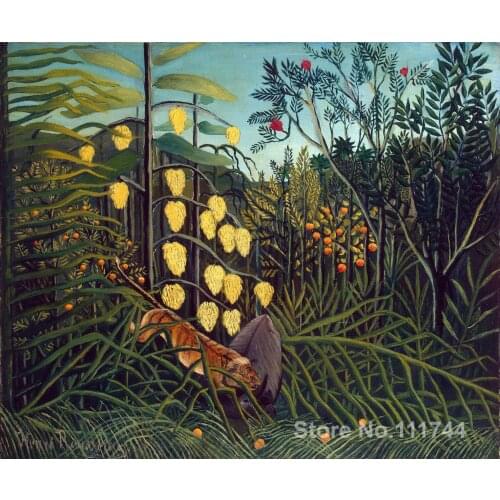 Animal paintings of Henri Rousseau Tropical Forest Battling Tiger and Buffalo Hand painted canvas art High quality