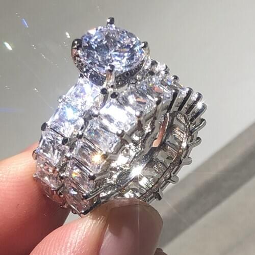 Three colors RING SET 925 Sterling silver Engagement Wedding Rings for Women Simulated Diamond Unique Design Promise Jewelry