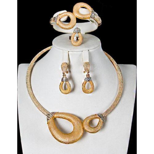 LAN PALACE fashion jewelry sets ladies gold color earrings necklace ring bracelet 4PCS for party wedding Free shipping