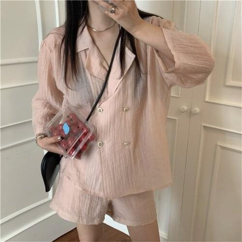 Alien Kitty 2021 Summer New Loose Two Pieces Sets Suits Age-Reducing Casual Streetwear Shirts All Match Solid Hot Women Shorts