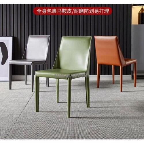 Saddle leather dining chair home modern minimalist backrest light luxury chair Nordic designer casual and comfortable makeup sto