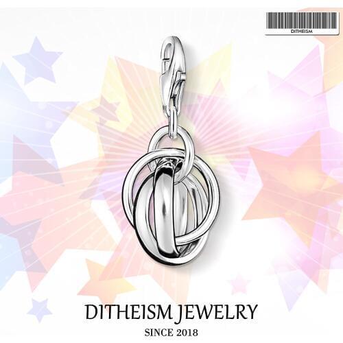 Tri-Circle Round Charms Pendant,2018 Fashion Jewelry 925 Sterling Silver trendy Gift For Women Girls Fit Bracelet Necklace Bag