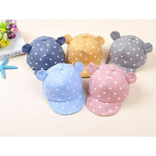 Cute Unisex Dot Strap Nylon Baby Boys Girls sunhat Blue Yellow Pink Dark Gray Light Gray pring Summer Smile 8-20M