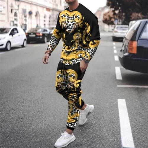 Summer 3D printing mens T-shirt trousers suits mens sportswear sportswear O-neck long-sleeved mens clothing suits