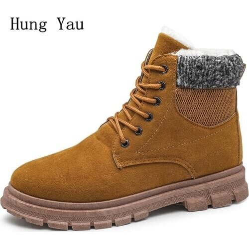 Men Snow Boots Anti-Skidding Shoes Short Plush Winter Outdoor Casual Fashion Lace-up High Working Ankle Boots Comfortable