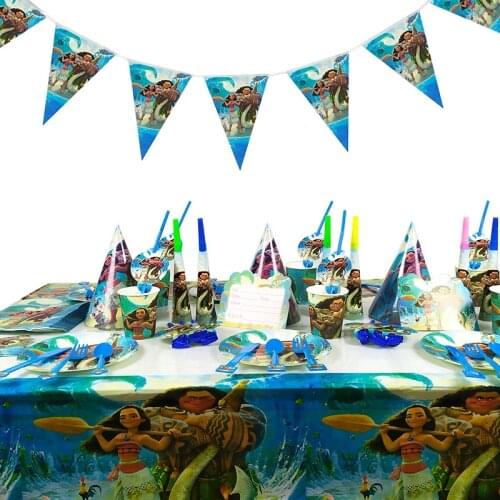 81pcs Moana Party Set Disposable Tableware Paper Plate Cup Napkin Tablecloth Gift Bag Supply Baby Shower Birthday Party Supplies