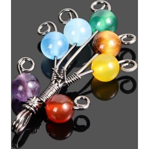 Natural Stone Crystal Aventurine Bead Tree of Life 7 Chakra Metal Winding Pendant Charms Jewelry Making DIY Necklace Accessories