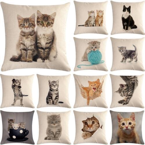 Cute Cat Sofa Decorative Cotton Linen Cushion Cover Pillow Pillowcase 45*45 Throw Pillow Home Decor Pillowcover 40624