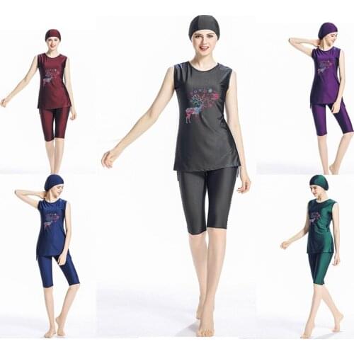 New Muslim Swimwear Print Sleeveless Slim-fit Hot Spring Conservative Swimwear