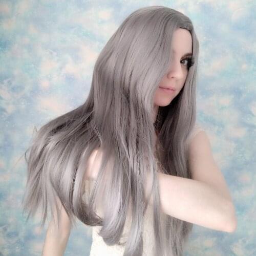 Long Straight Wig Without Bangs Middle Part Mix Color Synthetic Heat Resistant Silky Blonde Grey Colorful Costume Cosplay Wigs