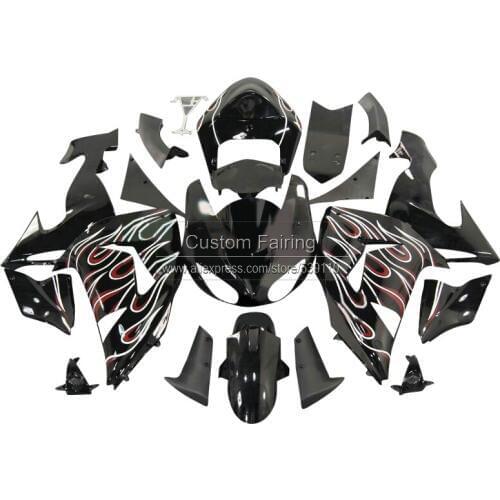 Pop fairings for Kawasaki ZX10R zx - 10r 2007 2006 Ninja white lines 07 06 black fairing kit ZR19