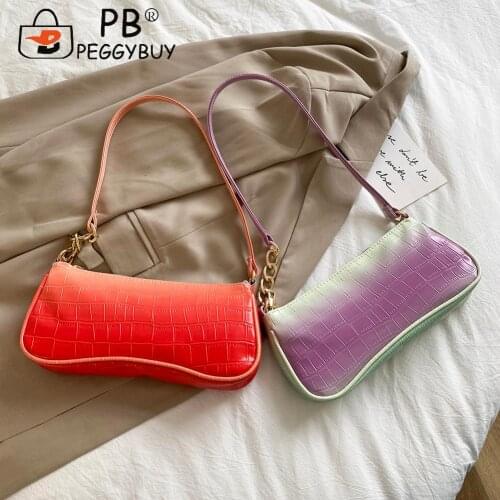 Casual Women Alligator Pattern Bags Gradient Color Small PU Shoulder Underarm Vintage Crocodile Pattern Shoulder Bag