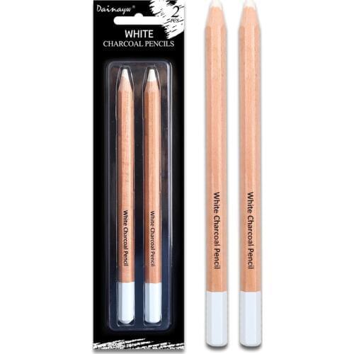 Professional White Charcoal Pencils, 2 Pcs Art Drawing Pencils Set, 6mm Core, Sketching Pencils for Dark or Tinted Paper