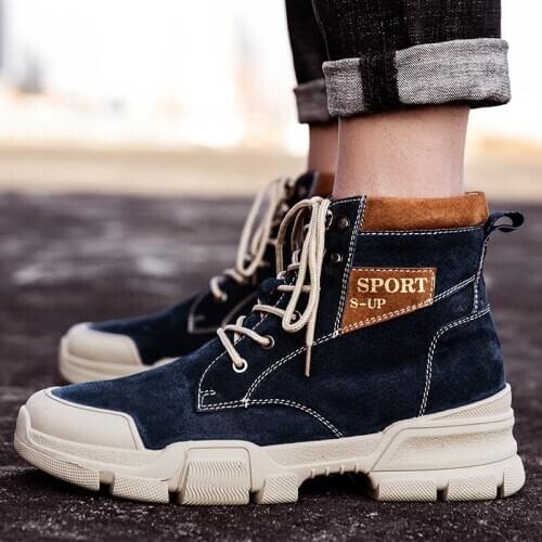 2020 winter plus velvet warm pigskin tooling boots mens England Joker outdoor anti-skid Martin boots high tide shoes