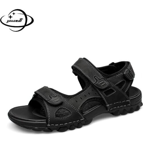 38-48 Plus Size Mens Sandals Summer Male Sandals Genuine Leather Hook Loop Leisure Beach Anti-slippery Breathable Man Shoes H67
