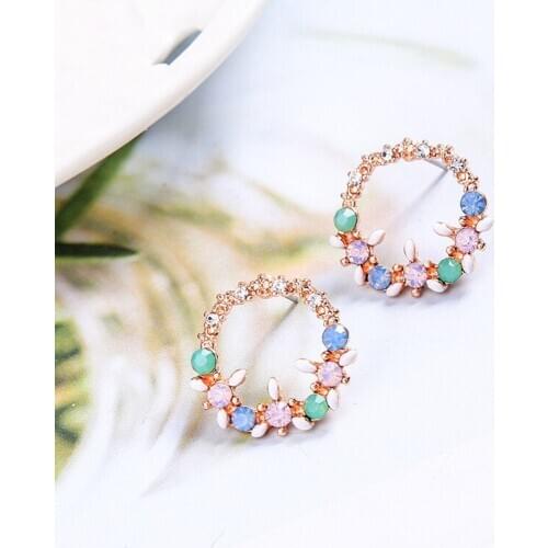 925 silver pin enamel oil drop European and American fashion small fresh wreath temperament stud earrings niche design earrings