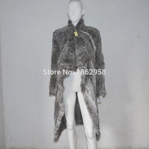 SJ459-03 Natural Brown Longest Hand Thick Knit 105CM Rabbit Fur Jacket Australia