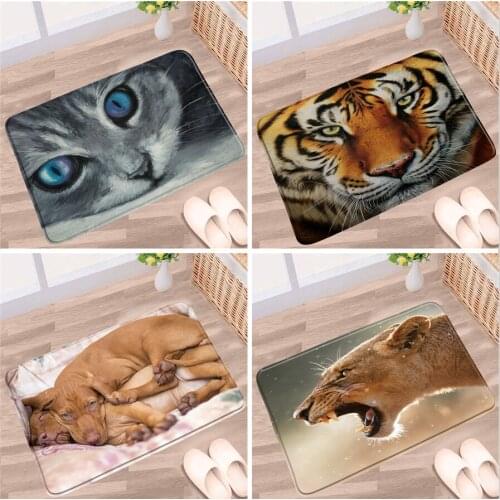 Fun Cute Animal Bathroom Mat Cat Dog Tiger Leopard White Bear Cow Non-Slip Rug Flannel Fabric Bath Kitchen Entrance Aisle Carpet