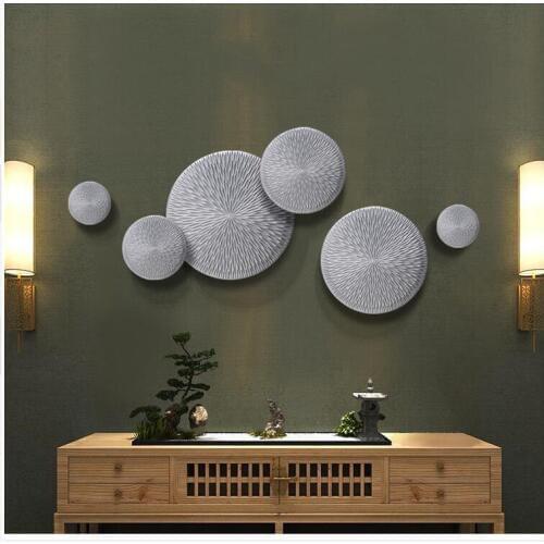 Modern Wood Round Shape Wall Hanging Ornaments Home Livingroom Wall Mural Decoration Hotel Porch Wall Sticker Pendant Crafts Art