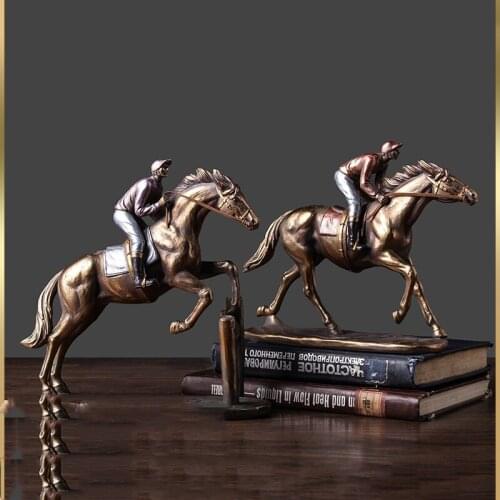 AMERICAN RETRO RESIN HORSE RACING STATUE ORNAMENTS ART HOME LIVINGROOM TABLE FIGURINES DECORATION OFFICE DESKTOP SCULPTURE CRAFT