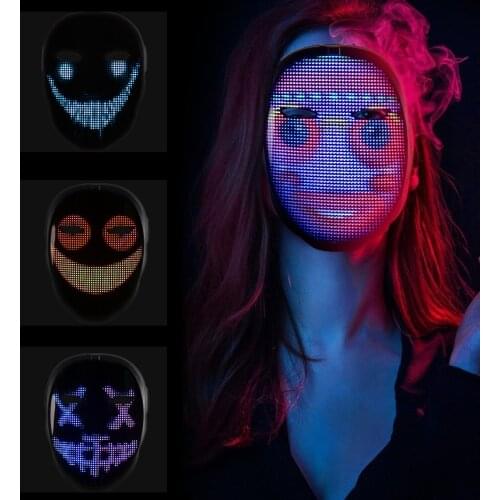 LED Light Up Mask Induction Switch LED Mask with Bluetooth App Control Japanese Fox Festival Light Up Changing Mask Halloween