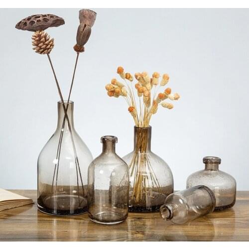 1PCS Nordic Brown Bubble Glass Decoration Vase Handmade Creative Crafts Bottle Tabletop Simple Vase for Home Wedding Decoration