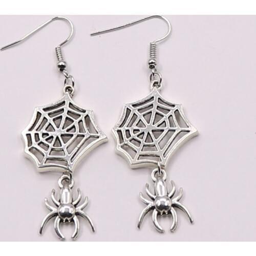 Hanging Spider Dangle Earrings, Spider Web Hook Earrings, Gothic Earrings, Witch Earrings, Halloween Accessory, Costume Jewelry