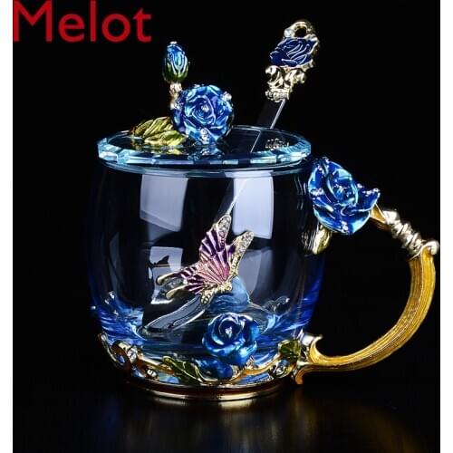 High-End Luxury Enamel Crystal Glasses Glass Cup Home Glass with Handle Creative Dazzling Cup