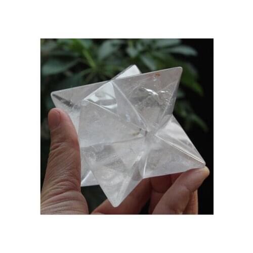 Xd j00423 Rainbow Rock Natural QUARTZ CRYSTAL Large Merkaba Star Carved Healing