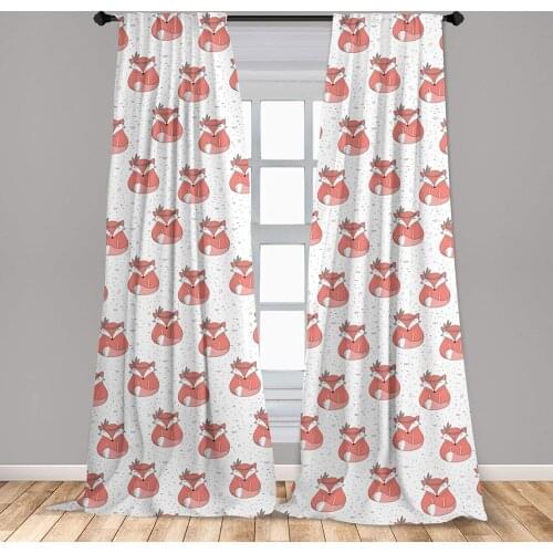 Seafoam Black Fox Curtain Inspirations in Hand Drawn Forest Animal Pattern Window Treatment Living Room Bedroom Decor