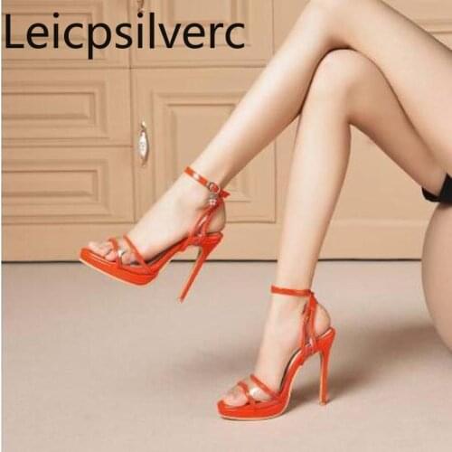 Womens Sandals summer The New Fashion Mixed Colors Fish mouth Open toe Buckle Fine heel High heel Womens shoe plus size 28-52