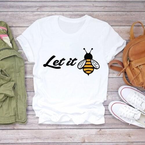 Women T-shirts Cartoon Bee Letter Cute Summer Autumn Clothing Girl 90s Print Lady Womens Graphic T Top Shirt Female Tee T-Shirt