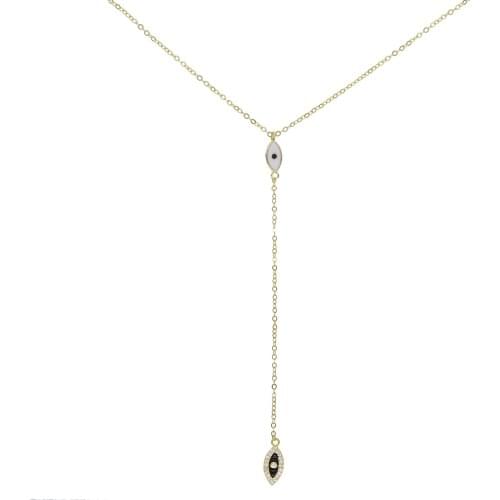 Top quality rhodium lariat necklace long chain sexy OL lady gift black white cute eye charm elegant 925 sterling rhodium jewelry