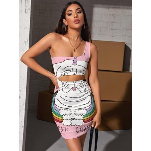 Giyu Brand Unicorn Dresses Women Animal Pleating Rainbow 3d Print Cloud Halter Sleeveless Womens Clothing Plus Size Short Beach
