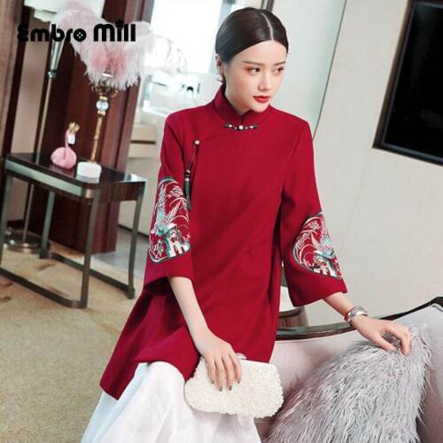 Autumn And Winter The New Retro Indie Folk Style wool Embroidery Lady elegant Loose noble Thick section Woman coat S-2XL